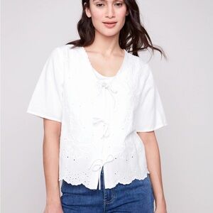 Charlie B White Eyelet Lace-Up Top